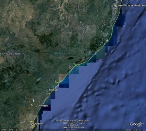 durban-zoom Durban, bottom, and Lake St. Lucia, top right.