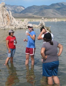 OE Instructor Hillary Behr explains tufa formation to a group of Los Angeles Infrastructure Academy students.