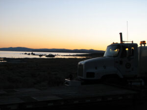 Dawn at the Mono Lake Tufa State Natural Reserve, September 15, with State Parks trail construction equipment.