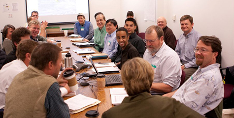 2010-03-27vestalmtg State Water Board, stream scientists, DWP, Mono Lake Committee, Mammoth Flyrodders, and Caltrout representatives at a meeting in Sacramento where the "Synthesis Report" was presented. Photo courtesy of Bob Vestal.