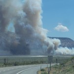 The Mono Fire on Tuesday afternoon. The fire was 70% contained Thursday morning when Hwy 120 reopened. Photo by Greg Reis.