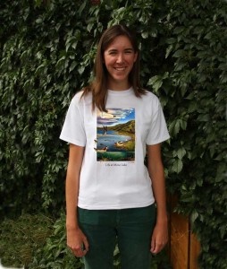 Logan models her "Life at Mono Lake" t-shirt.