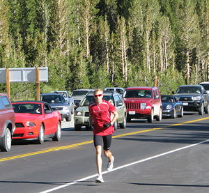 First-place finisher Ryan Hall approaches the finish line.