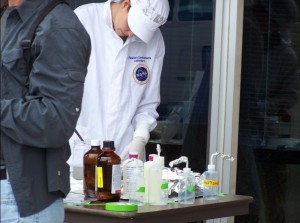 Sample containers are disinfected and cleaned to avoid contamination. Photo by Greg Reis.