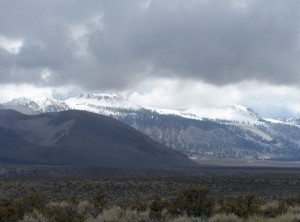 Snow on the Mono Craters during a rainy week in early October. Photo by Greg Reis.