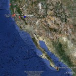 Locations where color-banded gull chicks born at Mono Lake in 2011 were relocated later in the year. Map created by Bartshe Miller. Click to enlarge. Locations where color-banded gull chicks born at Mono Lake in 2011 were relocated later in the year. Map created by Bartshe Miller. Click to enlarge.