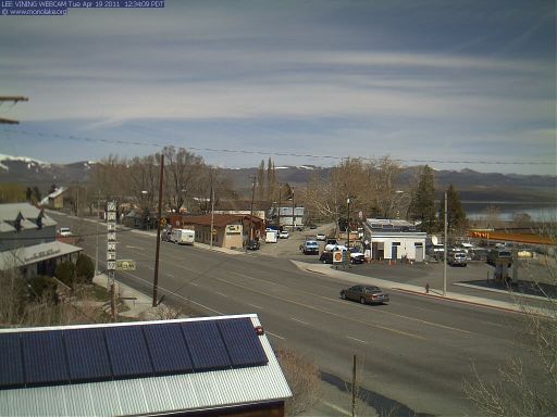 The new and improved view from the Lee Vining WebCam, looking north from the roof of the Mono Lake Committee Information Center and Bookstore.