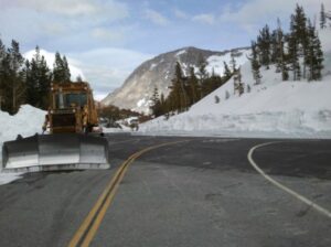 The Saddlebag Lake Road intersection on May 7th. Photo by Greg Reis.