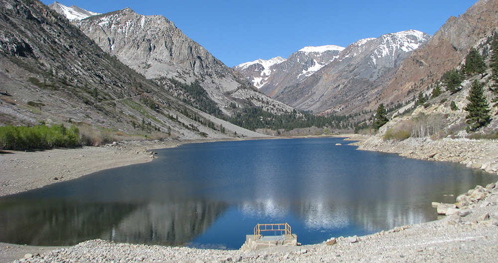 Like Grant, Lundy Lake Reservoir is very low, which means SCE's Lundy power plant will be operating at minimum levels all summer long. Photo by Robbie DiPaolo.
