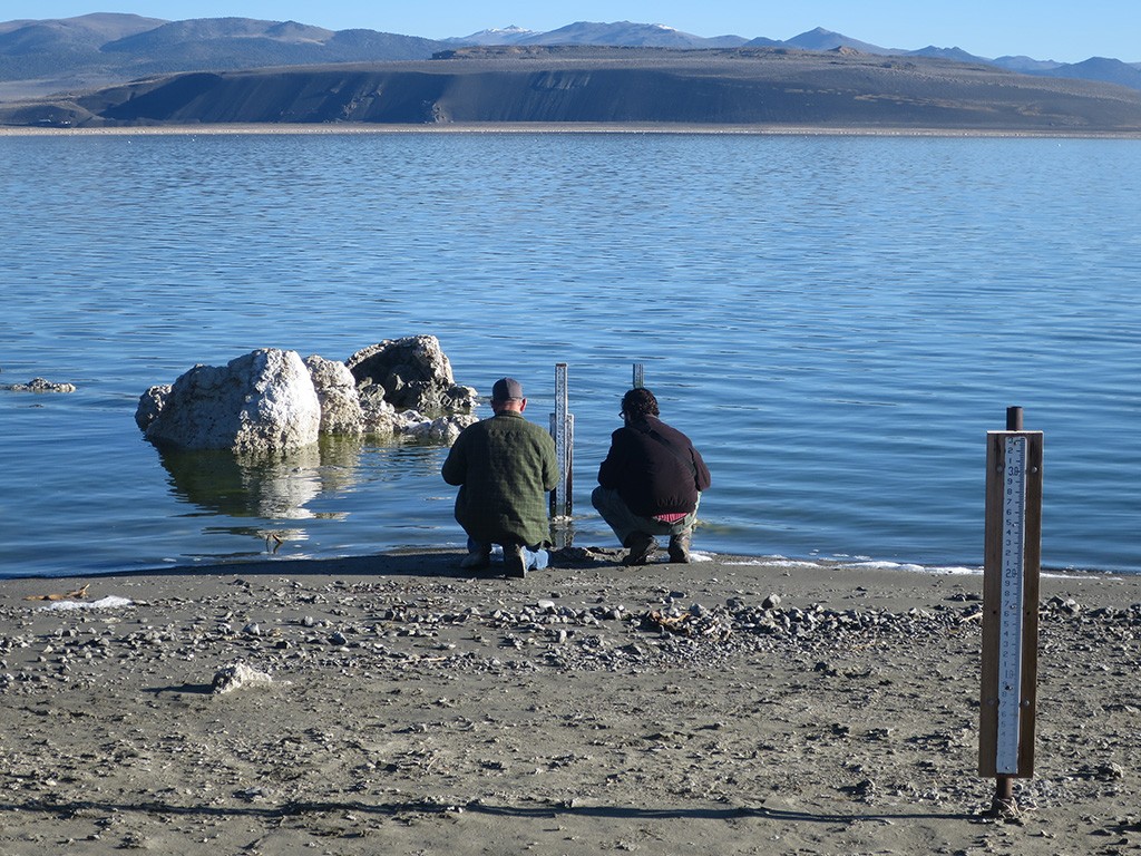 Reading Mono Lake's April 1 lake level with DWP staff