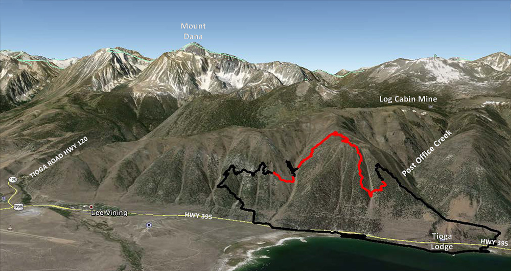 This map of the Marina Fire from June 28 shows the extent of the burn along Highway 395. Map courtesy of SoCal Fire Team 1.