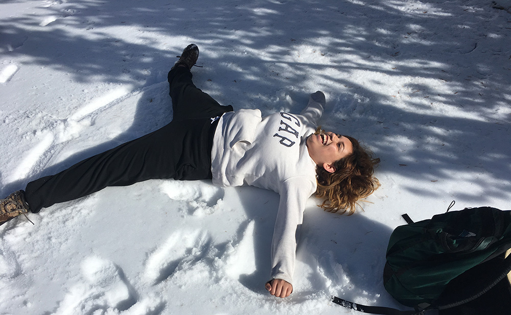Estefania relishes making her snow angel---something she cannot do in Los Angeles. Photo by Santiago Escruceria.