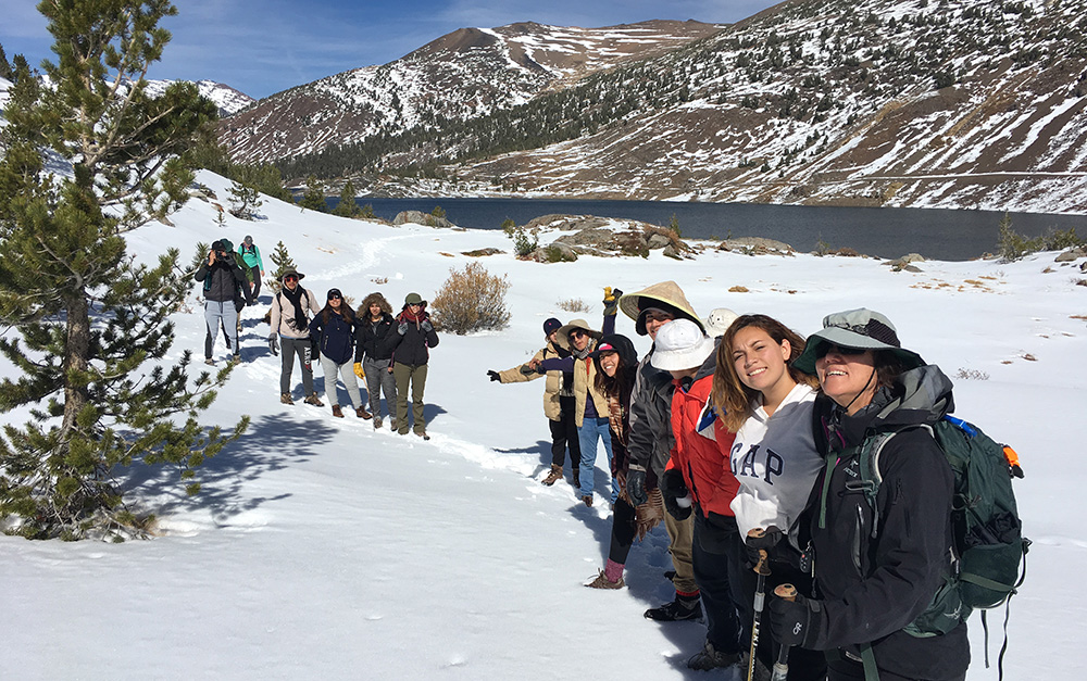 The Roosevelt High Outsiders pause for a breath on their high-altitude snow hike. Photo by Santiago Escruceria.