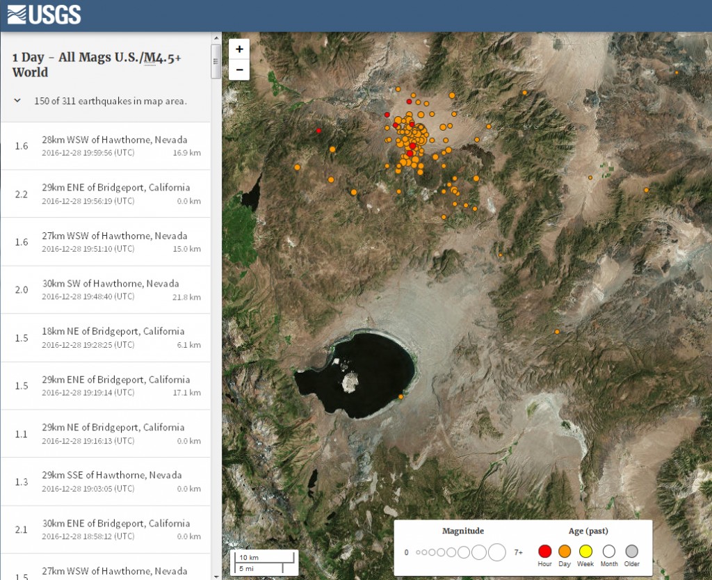 Recent earthquake activity near Mono Lake.