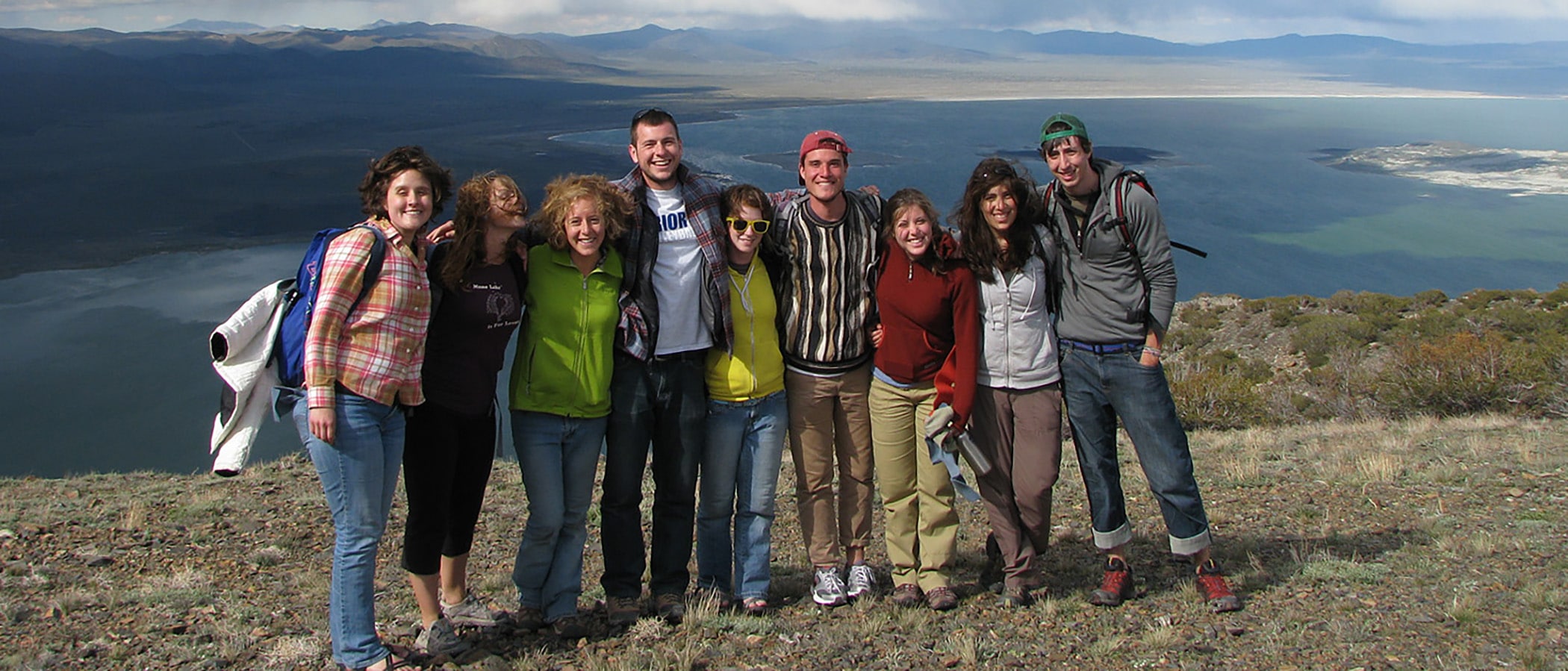 Seasonal staff with Mono Lake in the distance.