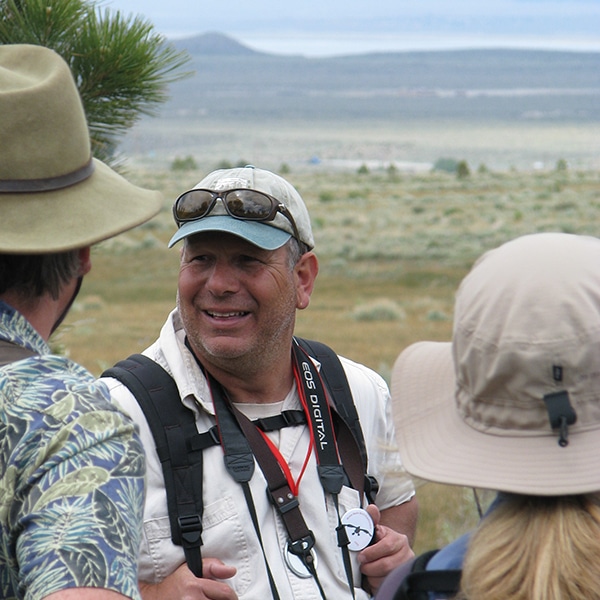 Santiago M. Escruceria outside leading a tour in the Mono Basin.