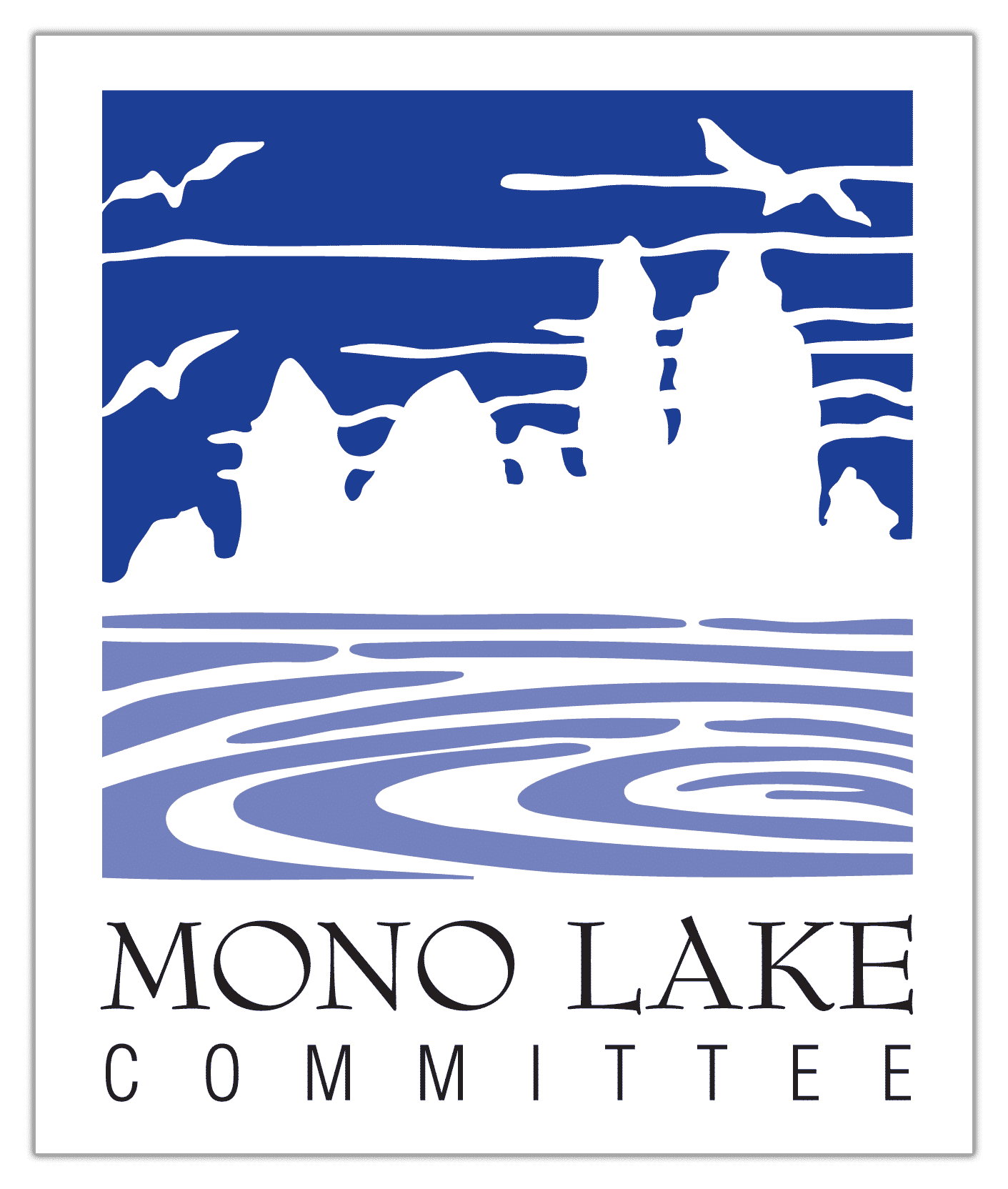 MLC logo shows a dark blue sky and lighter blue water with white silhouetted tufa towers.