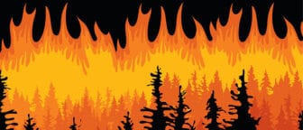 Artwork of a forest burning.