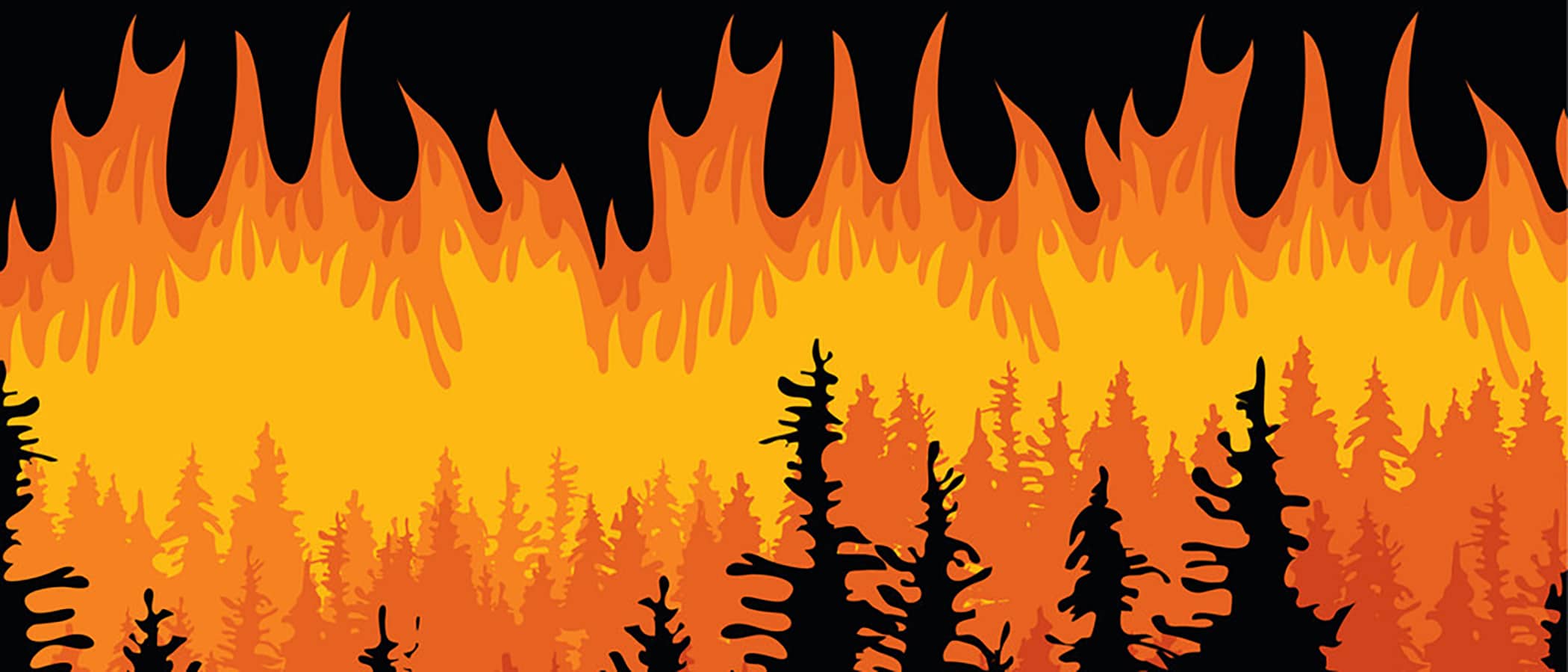 Artwork of a forest burning.