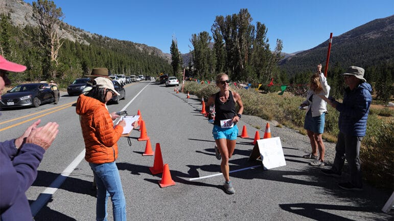 Alissa St Laurent crosses the finish line.