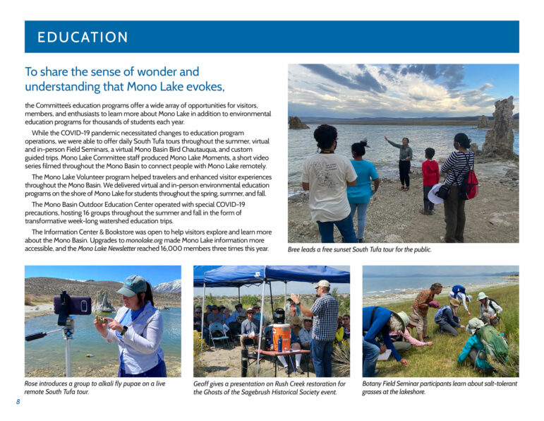 Pages from the 2021 Mono Lake Committee Annual Report.