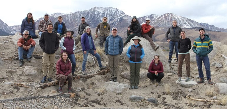 Mono Lake Committee staff in 2021 with the eastern flank of the Sierra Nevada in the background.